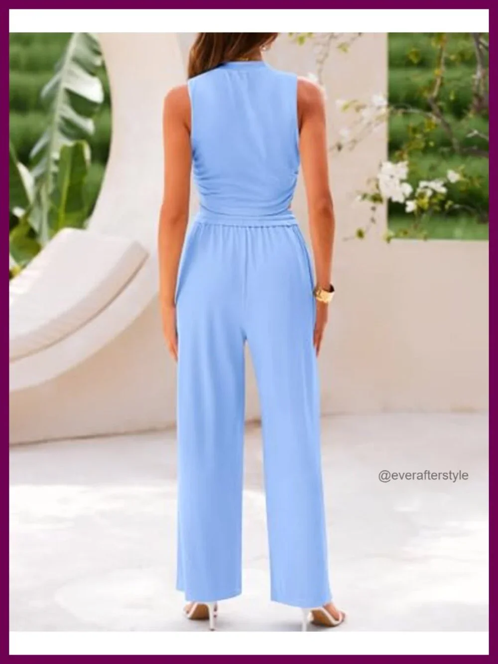 Ribbed Knit 2 Piece Outfit Lounge Matching Set Women Travel Crop Top Wide Leg